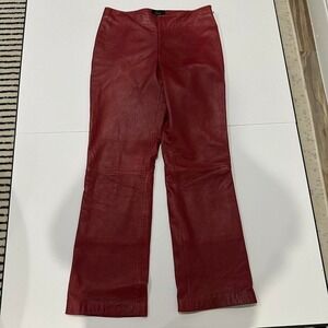 Red Leather Pants, biker pants sz 7 - 100% Genuine Lamb Skin Leather